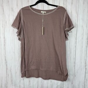 Max Studio NWT 1X taupe brown butterfly sleeve top